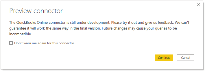 Preview Connector Box - QuickBooks Power BI